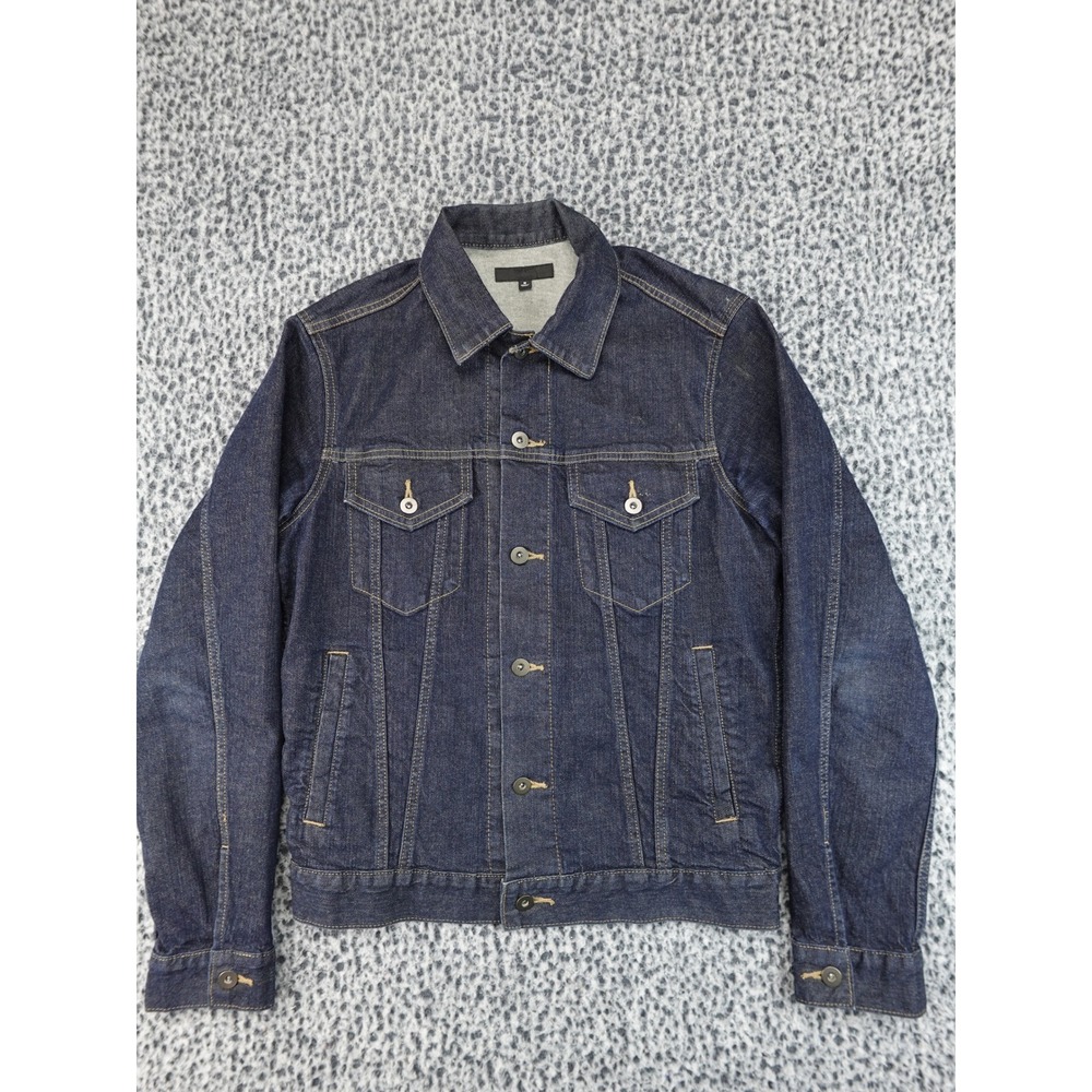 Uniqlo‎ Denim Jacket Mens Medium Dark Blue Stretch Trucker 311-409314